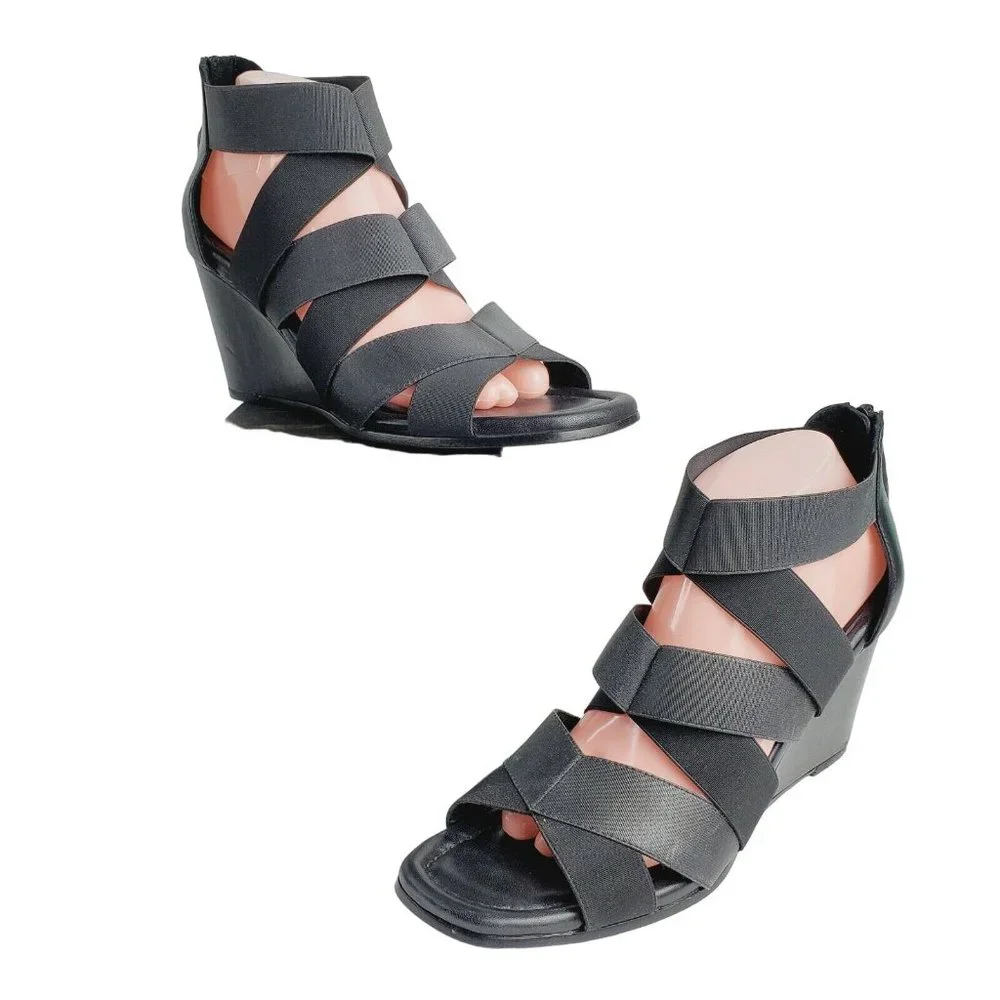 Donald Pliner Lelle Women's Black Strappy Caged Wedge Sandals Sz 9.5M - Picture 1 of 10